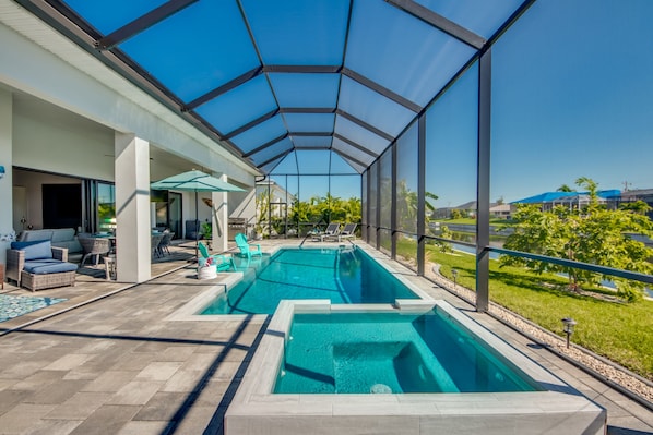 Heated pool with spa
