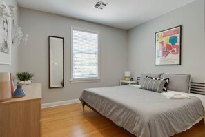 Bedroom 1. King bed. Jack and Jill bathroom shared with bedroom 2.