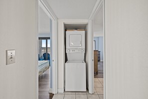 Pack light with a washer and dryer in the unit.