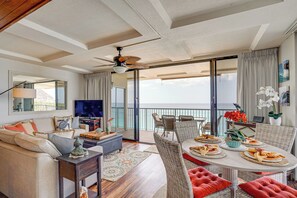 Living Room | Single-Story Condo | Ocean Views | Central A/C & Heating
