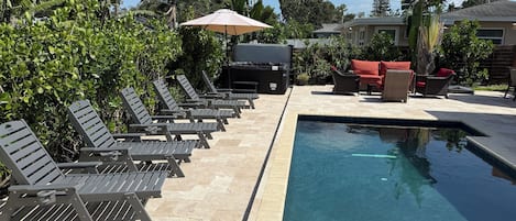 Hot Tub and Heated Pool. The Saltwater pool is good for your skin