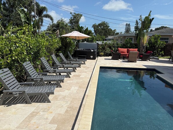 Hot Tub and Heated Pool. The Saltwater pool is good for your skin