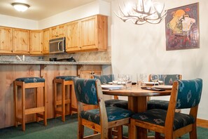 Antler chandelier over the dining room