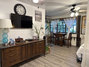 living room to the dining area.