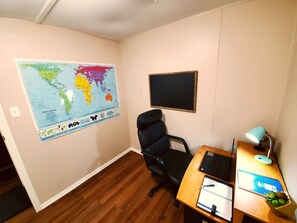 Dedicated workspace for remote work, studying, writing, researching. 