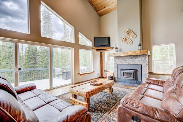 Build a fire in the fireplace, wood is provided.