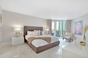 Master bedroom, king bed, private balcony, cable tv, walk in closet, private bathroom
