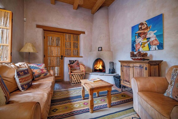 Living room with Kiva Fireplace
