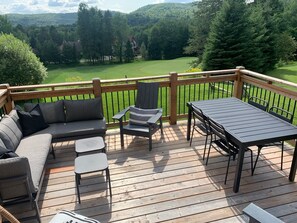 Ample outdoor seating. Dinning table expands to seat 8.