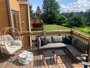 Back deck with lots of seating