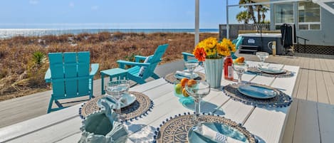 Patio - Gather for family meals on our brand new, Gulf Front deck with hot tub!