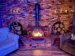 Brand new LP Gas stove for instant warmth and ambience.