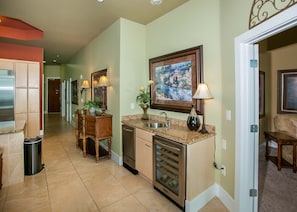 Wet bar with wine cooler and ice maker