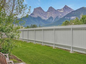 Expansive views of the Three Sisters mountain range from the patio