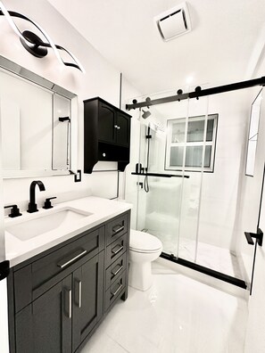 This bathroom was just remodeled with a new vanity and stone top counter.