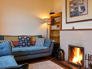 Cosy living room with open fire | The Creagan, Corrie, near Brodick