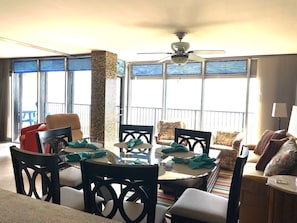 Beachfront view from kitchen, living area and master bedroom.