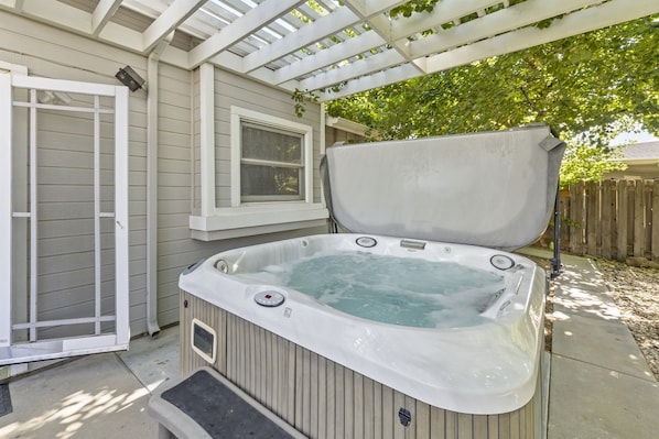 Enjoy our hot tub on a nice summer evening or cold winter night!