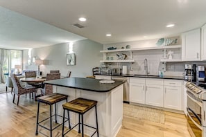 Full kitchen fully renovated. We have all items needs for any cooking or baking needs during your stay.