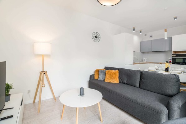Stylish living room with coffe table.