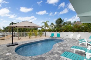 Large umbrella pool side for shade if desired