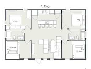 Main Floor-Split floor plan with bedrooms on both sides. Perfect for 2 families!
