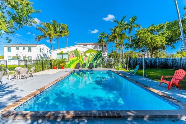 The pool is shared with the other rentals on the property