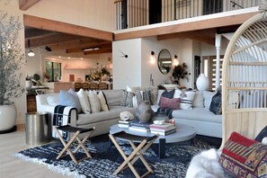 Relax in chic style with cozy touches throughout