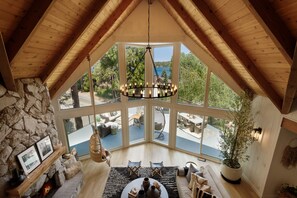 Spacious living room with stunning lake views