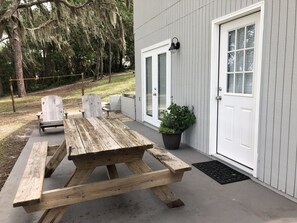 Lakeside patio with plenty of room for outdoor eating