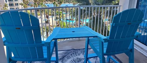The view from our balcony with new patio furniture