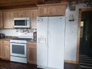 New gas stove. Fridge has ice and water.