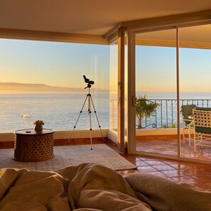 Sunrise view from the master bedroom, across Descanso Bay, toward Ensenada.