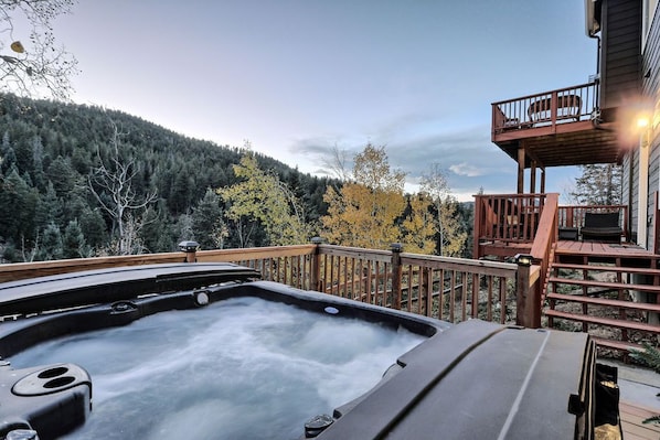 Balcony with TUFF hot tub and incredibly powerful jets and amazing views!