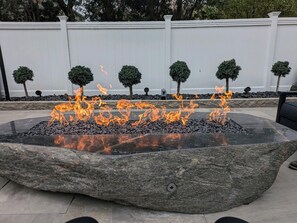 8' fire rock in the backyard