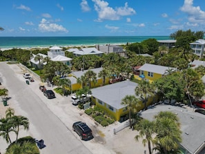 Aerial of Anna Maria Beach Cottages with short distance to the beach
