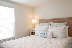 Enjoy the beachy decor and comfortable bed