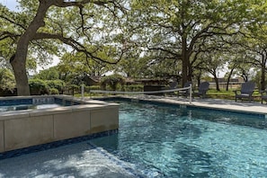 Volleyball net easily put up across the pool