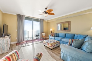 Gulf Front Living Area with Sleeper Sofa