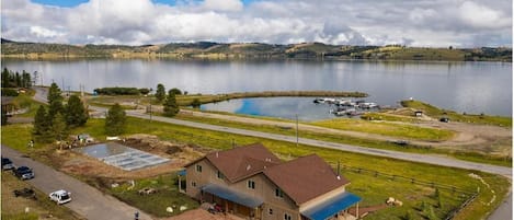 Townhouse on the right with a lake and mountain view.