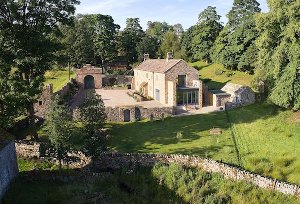 Aerial view of the large, private garden