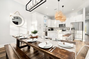 Fully stocked kitchen and dining table