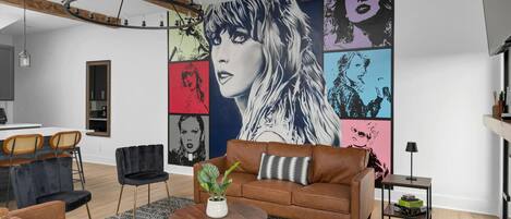 Taylor Swift mural in living room