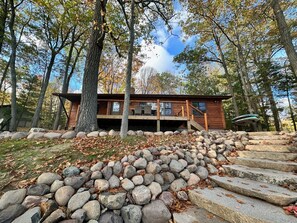 Lakeside view of the Hideaway!