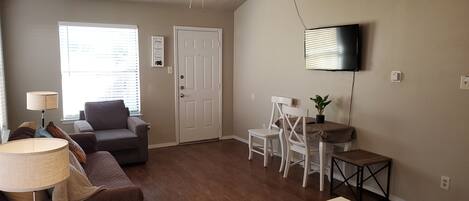 Vaulted ceiling in family living area.