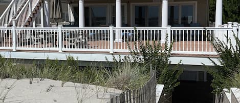 Beach view of the house from your private beach access board walk.