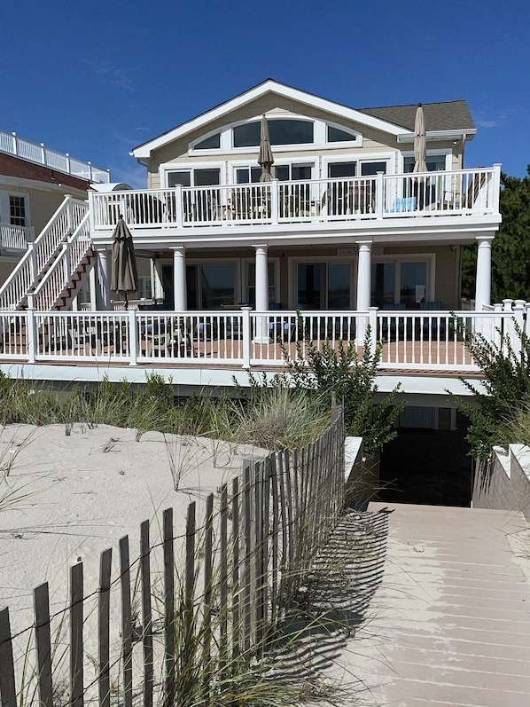 Beach view of the house from your private beach access board walk.