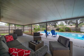 Tons of patio furniture and a HEATED POOL!