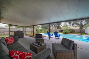 Tons of patio furniture and a HEATED POOL!