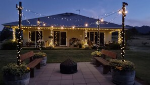 The outdoor space for roasting marshmallows.